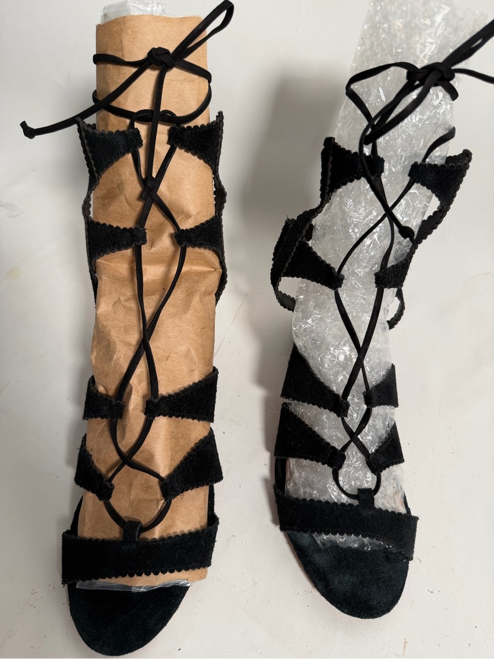 SCHUTZ Black Lace-Up Suede Gladiator Sandals